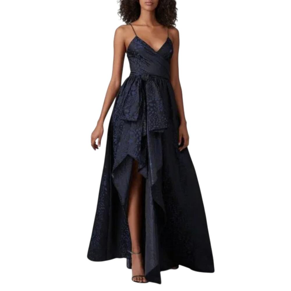 Flor Et.Al Blue Leopard Print Black Jacquard Dorothy Gown Dress